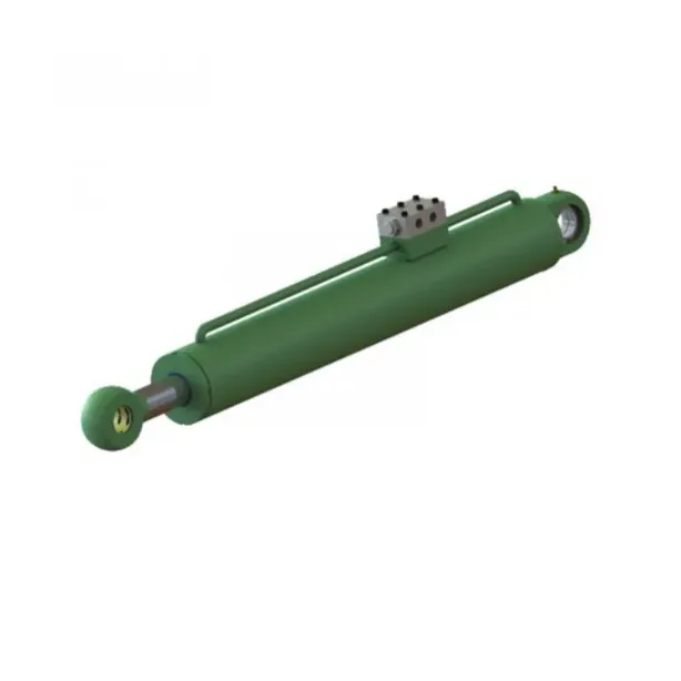 Heavy-duty welded hydraulic cylinder with integrated valve block, designed for agricultural soil preparation and earthmoving machinery